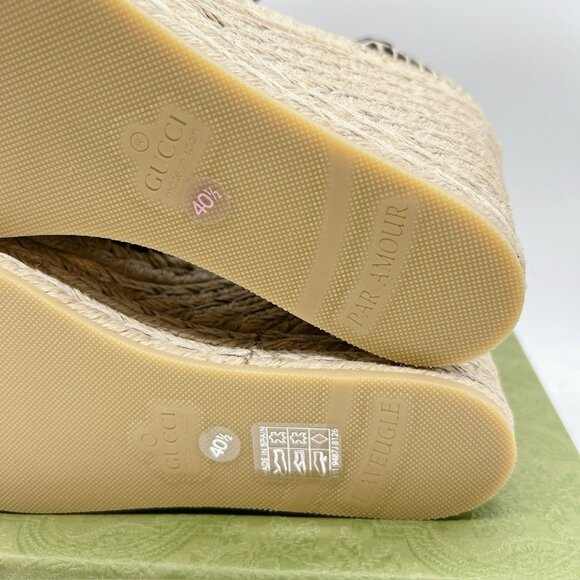 Gucci GG Marmont Platform MATELASSÉ Wedge Heels Espadrille Black Leather EU 40.5 - Picture 12 of 14